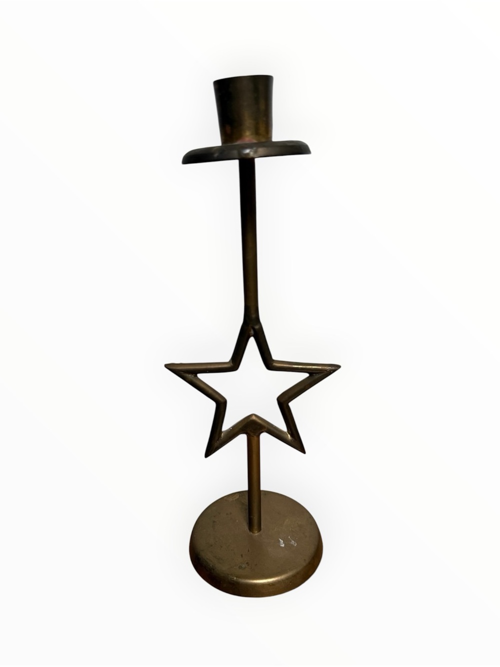 vintage solid brass celestial star taper candlestick holder
